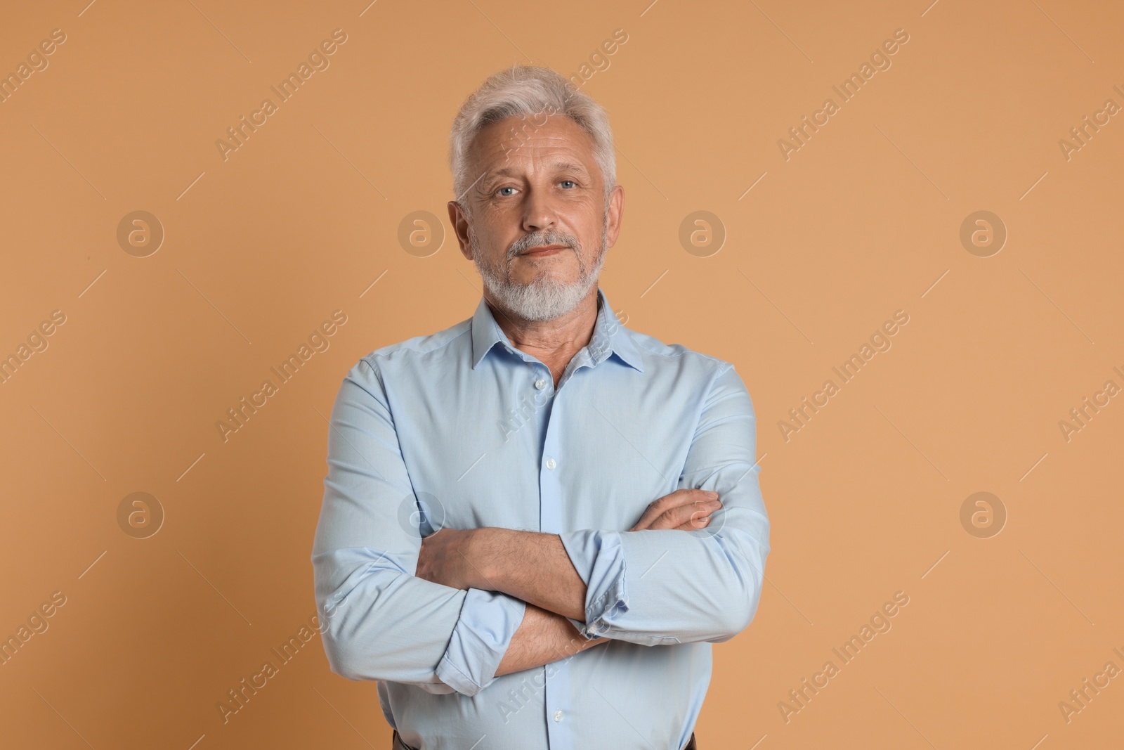 Photo of Portrait of senior man on beige background