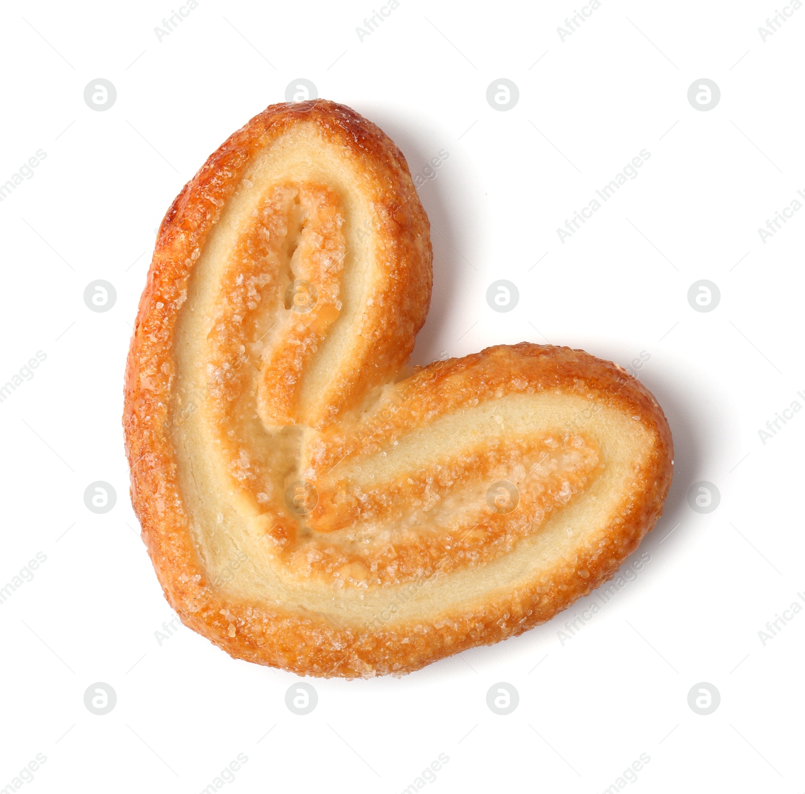 Photo of Tasty french palmier cookie isolated on white, top view