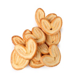 Photo of Tasty french palmier cookies isolated on white, top view