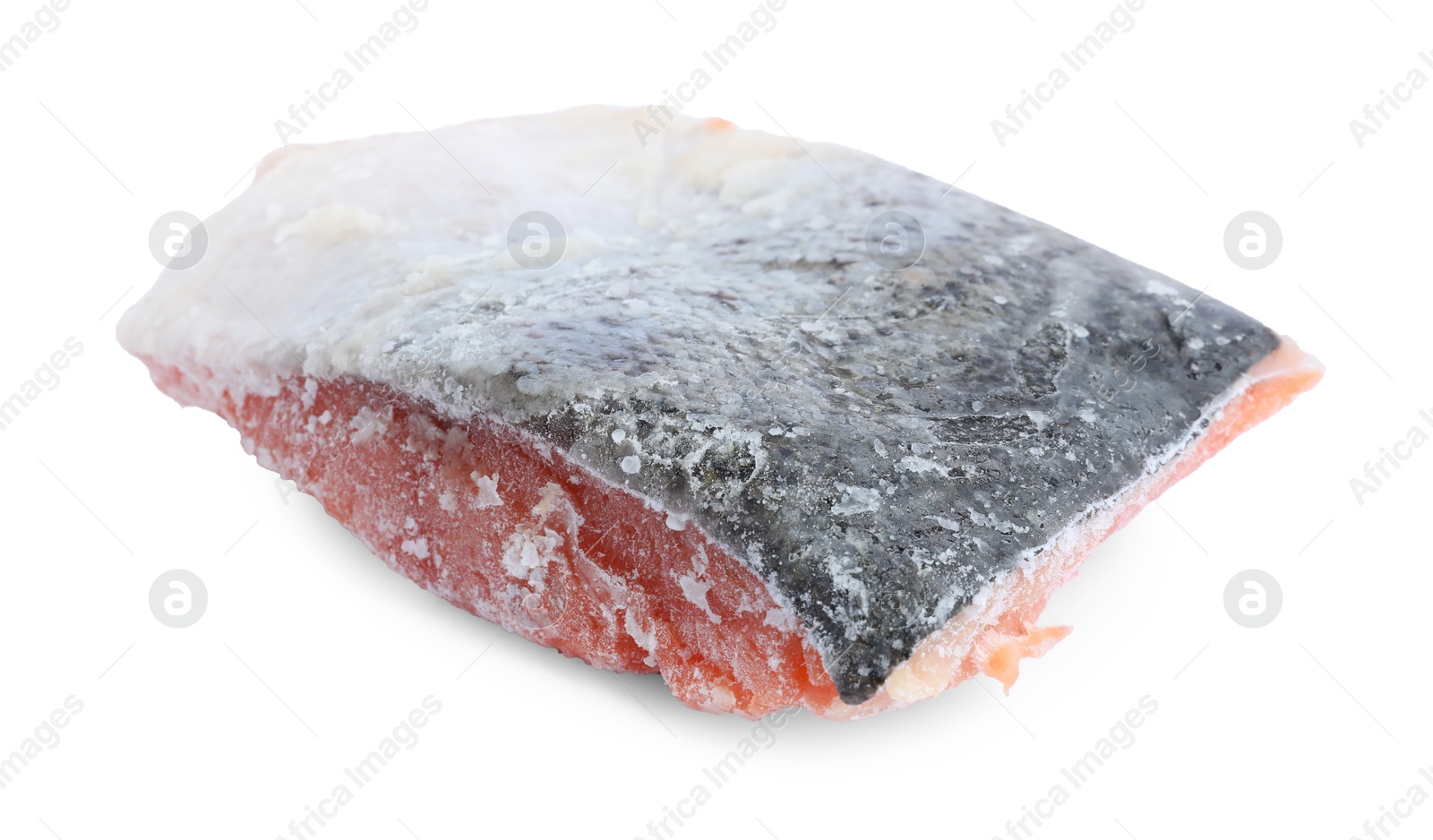 Photo of One frozen piece of salmon isolated on white