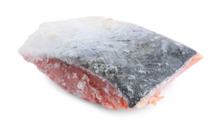 Photo of One frozen piece of salmon isolated on white