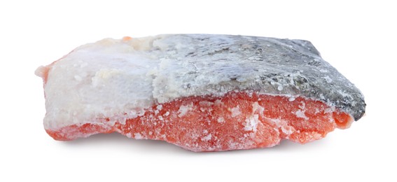 Photo of One frozen piece of salmon isolated on white