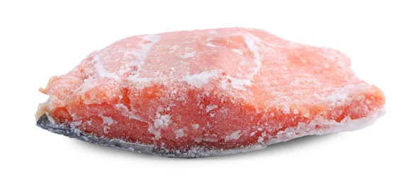 Photo of One frozen piece of salmon isolated on white