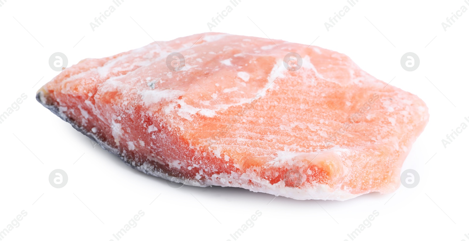 Photo of One frozen piece of salmon isolated on white