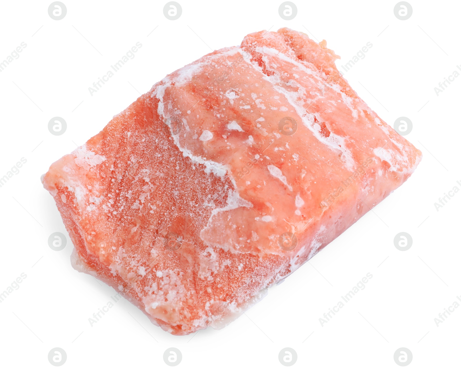 Photo of One frozen piece of salmon isolated on white