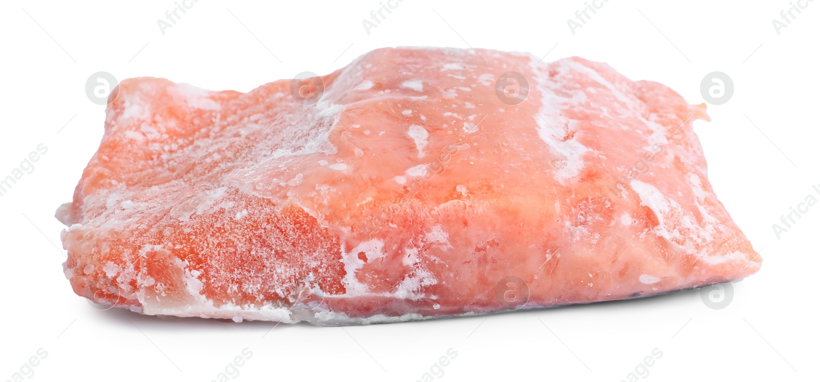 Photo of One frozen piece of salmon isolated on white