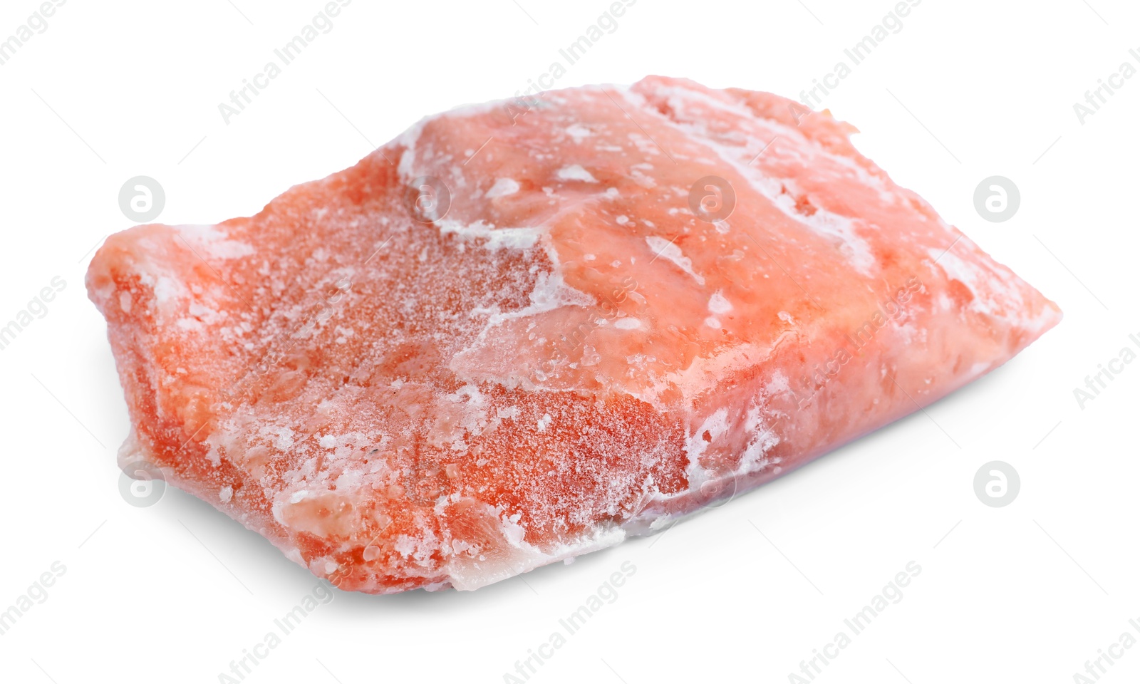 Photo of One frozen piece of salmon isolated on white