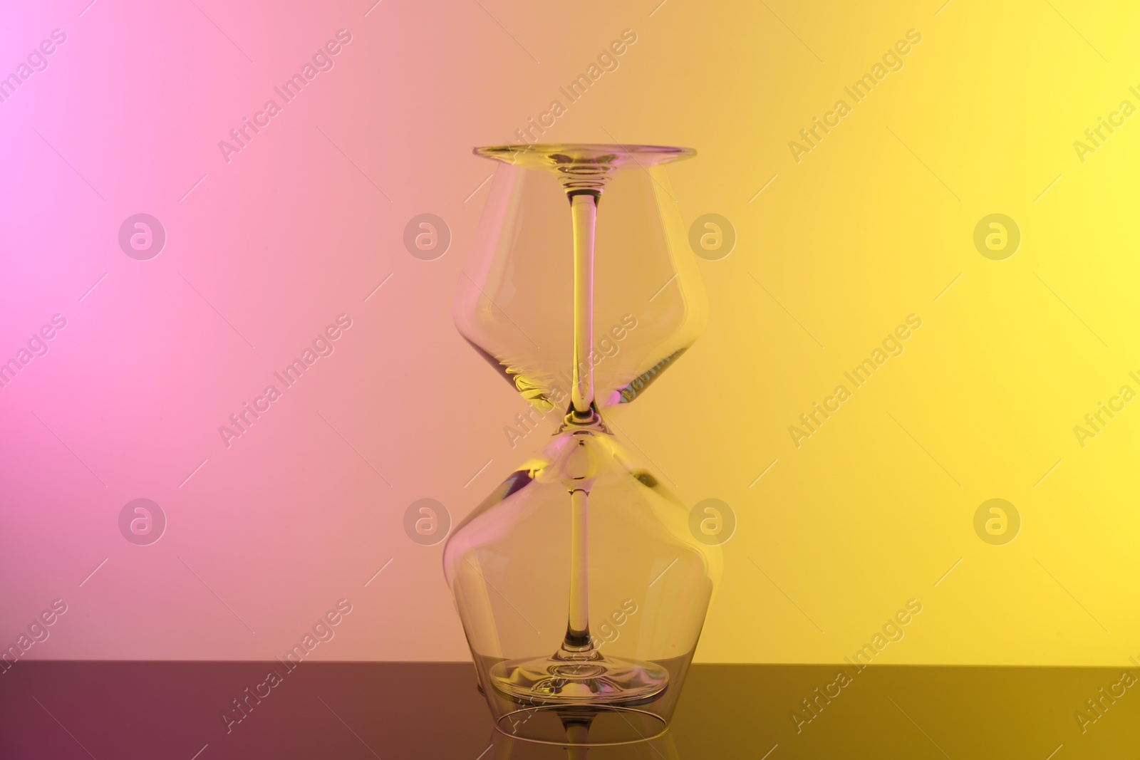 Photo of Empty glasses on table, color tone effect