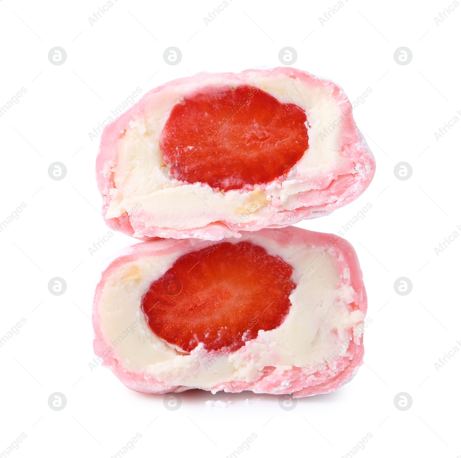 Photo of Delicious mochi with strawberry isolated on white