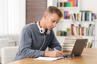 Photo of Student preparing for exam at table indoors