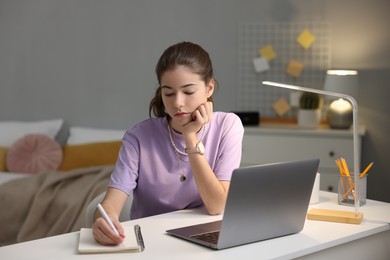 Student preparing for exam at table indoors