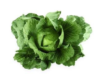 Photo of One ripe head of cabbage isolated on white, above view