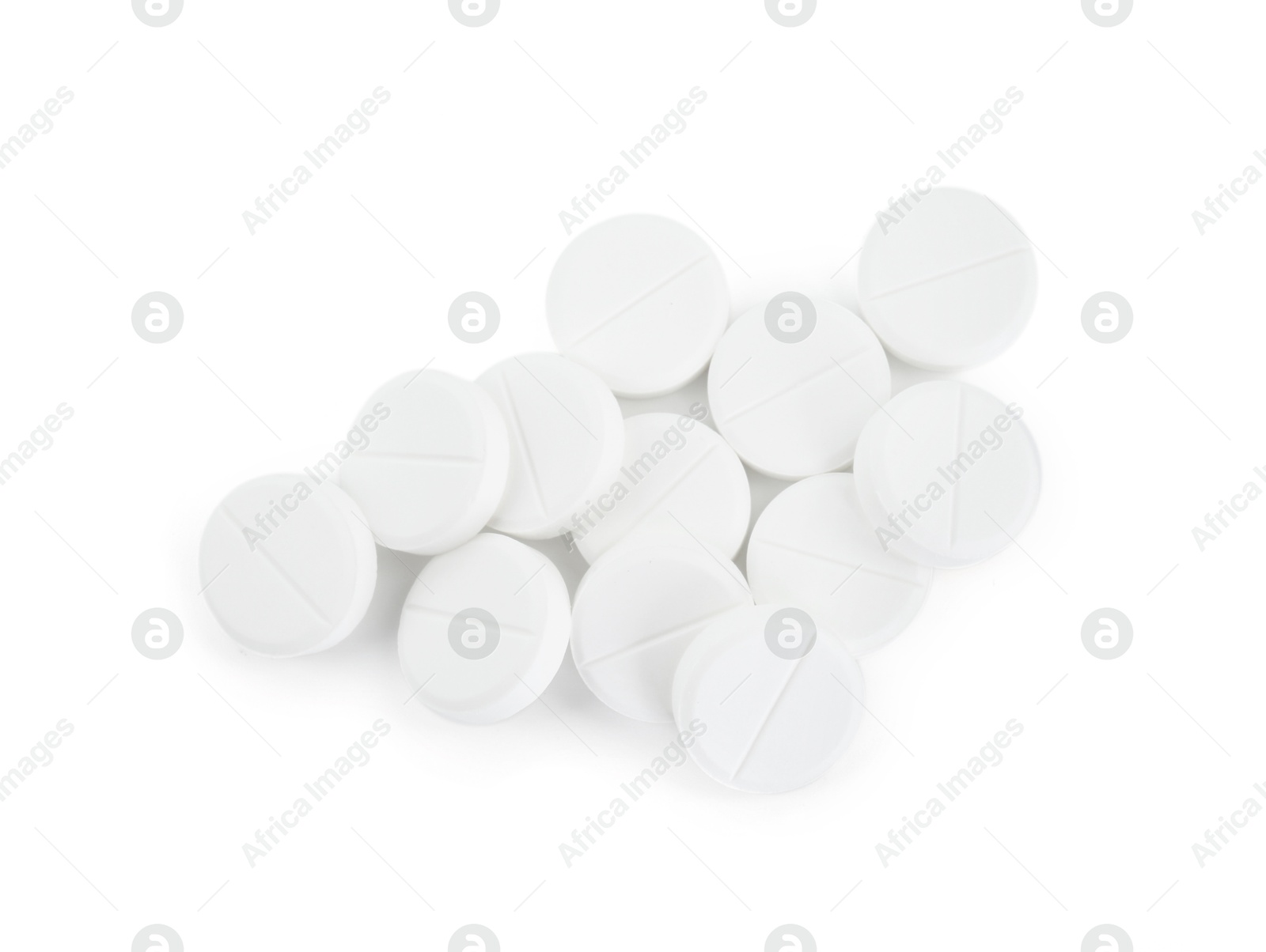 Photo of Antibiotic pills isolated on white, top view. Medicinal treatment