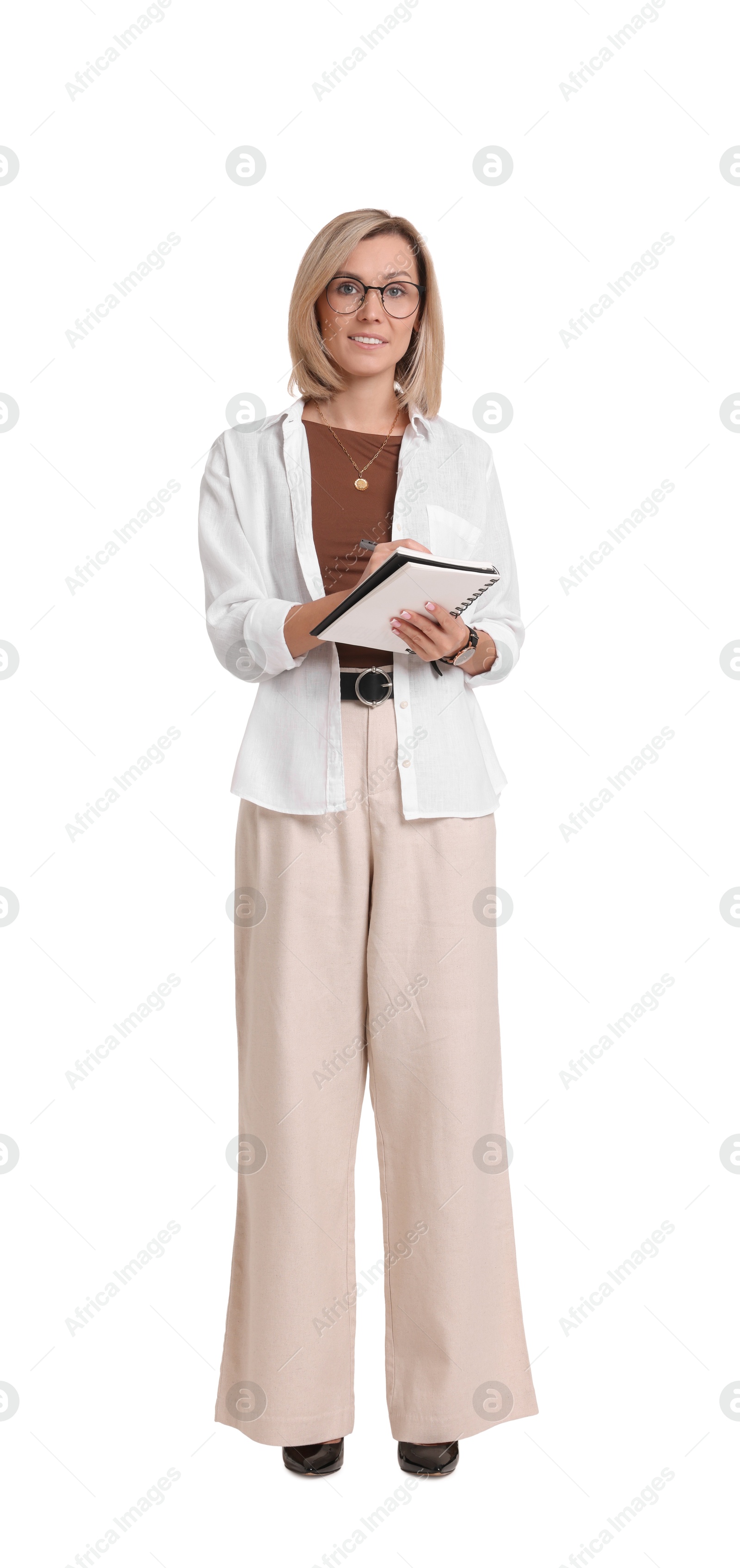 Photo of Portrait of professional psychologist with notebook on white background