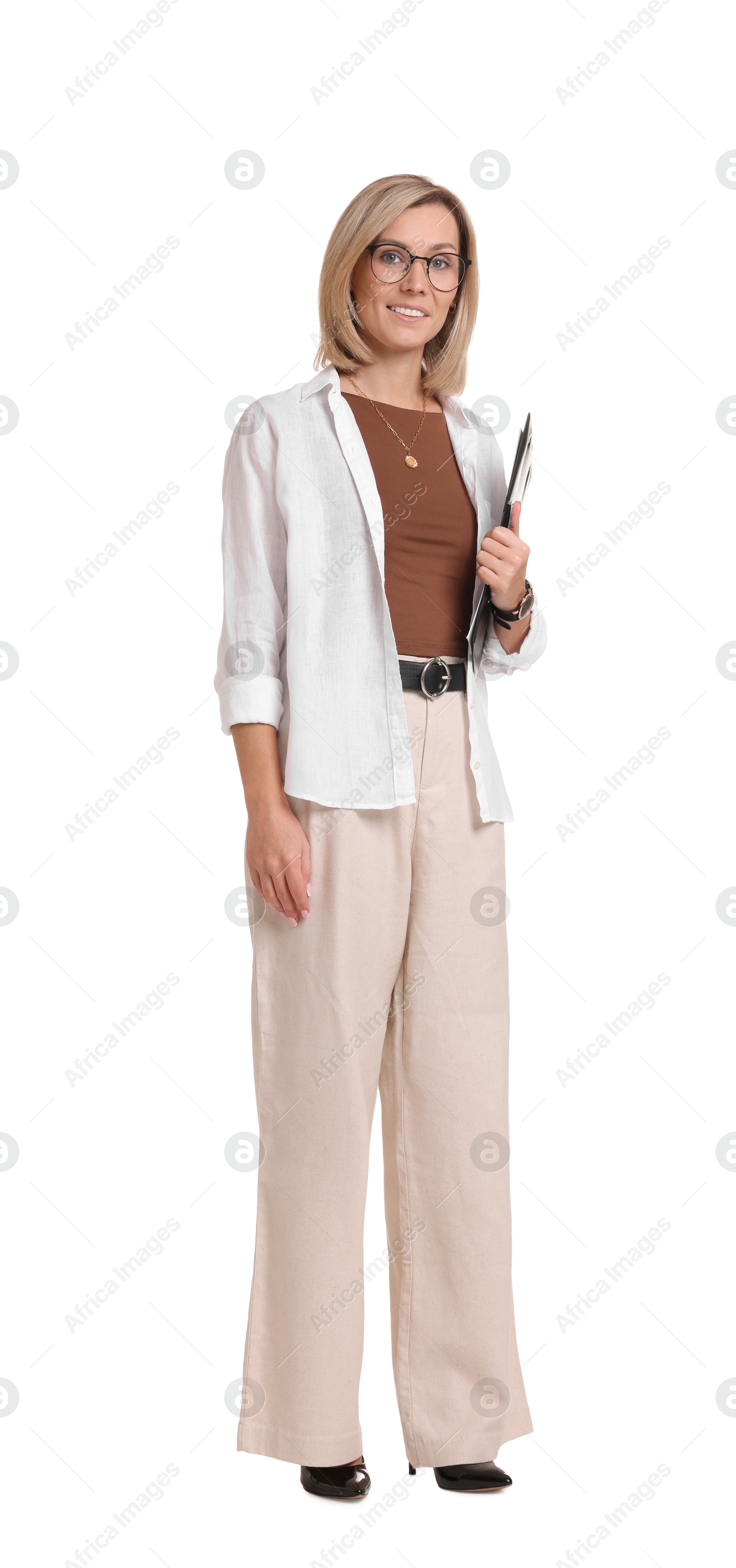 Photo of Portrait of professional psychologist with clipboard on white background