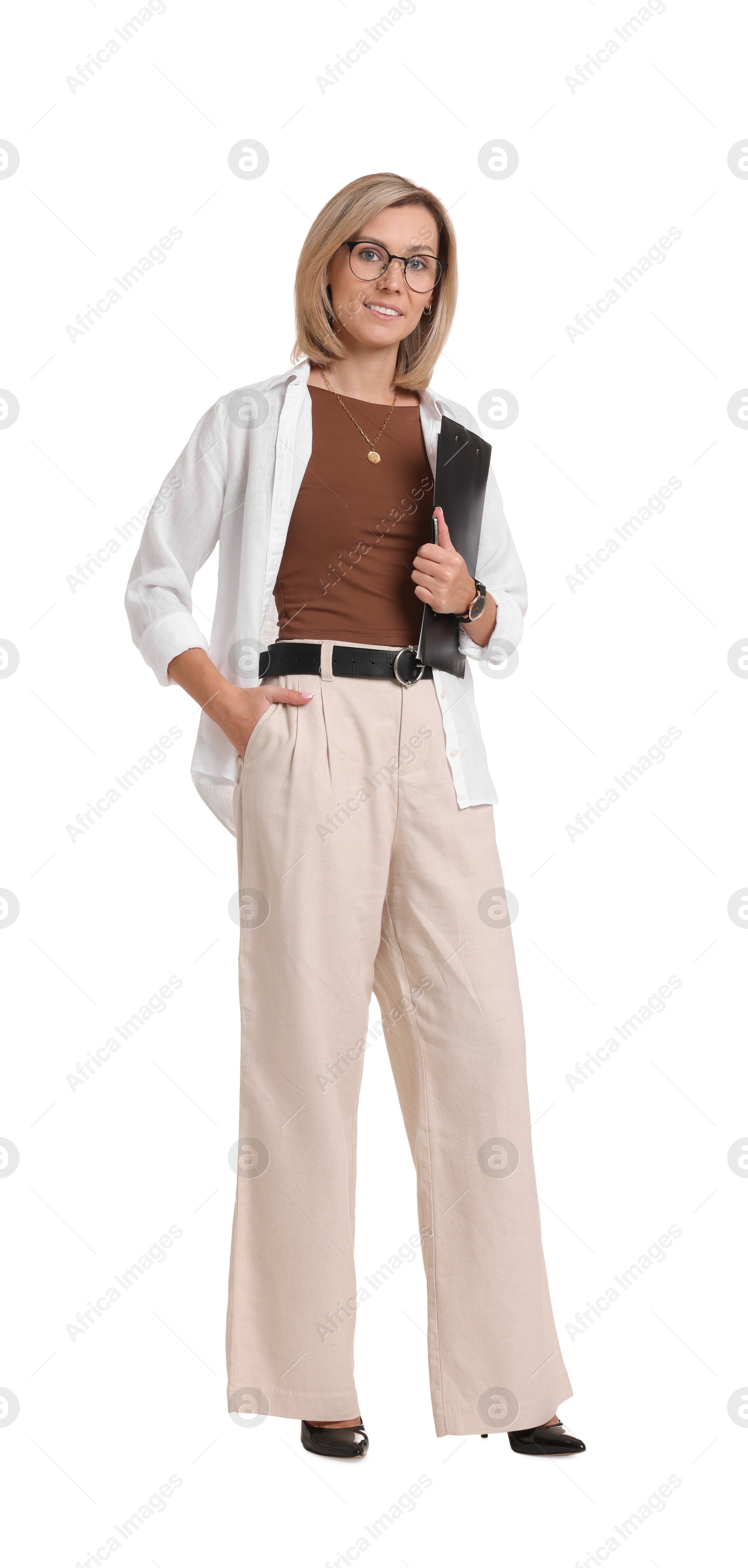 Photo of Portrait of professional psychologist with clipboard on white background