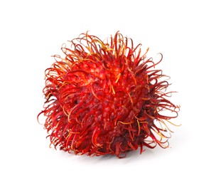 Photo of Delicious ripe rambutan isolated on white. Exotic fruit