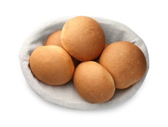 Fresh tasty buns isolated on white, top view