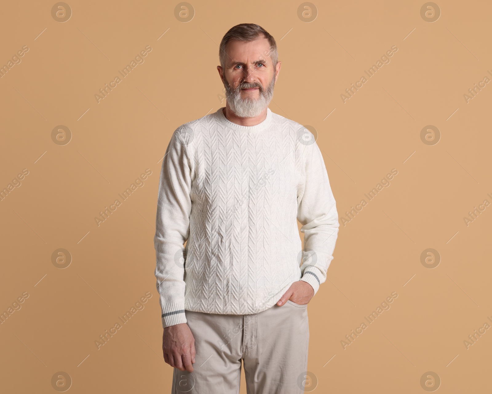 Photo of Portrait of senior man on beige background