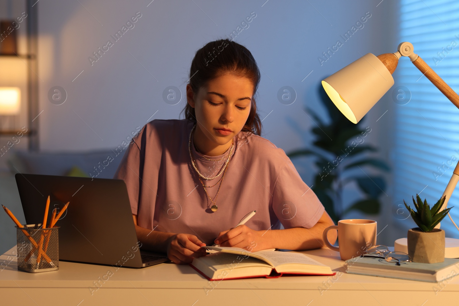 Photo of Student preparing for exam at table indoors