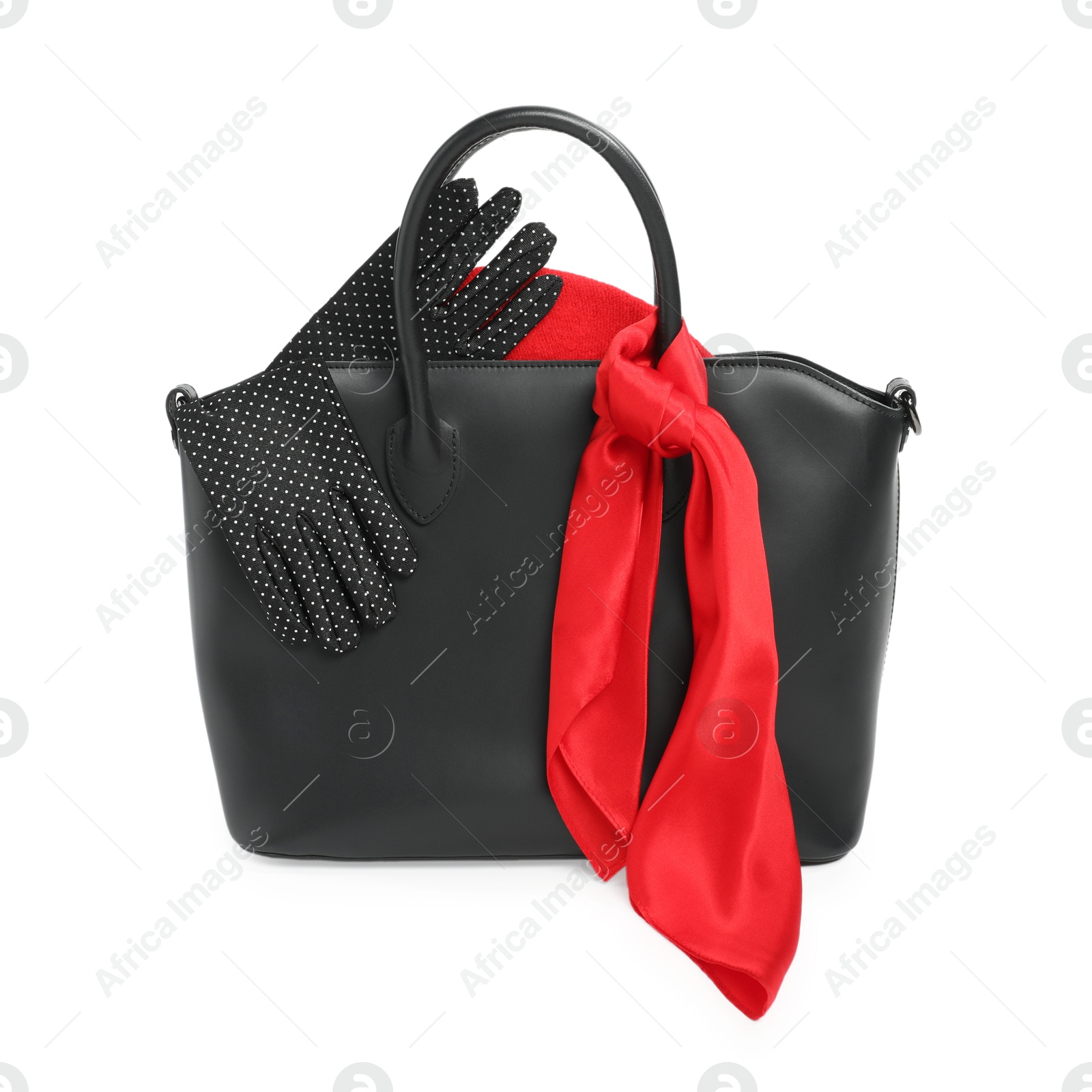 Photo of Stylish bag and other accessories isolated on white