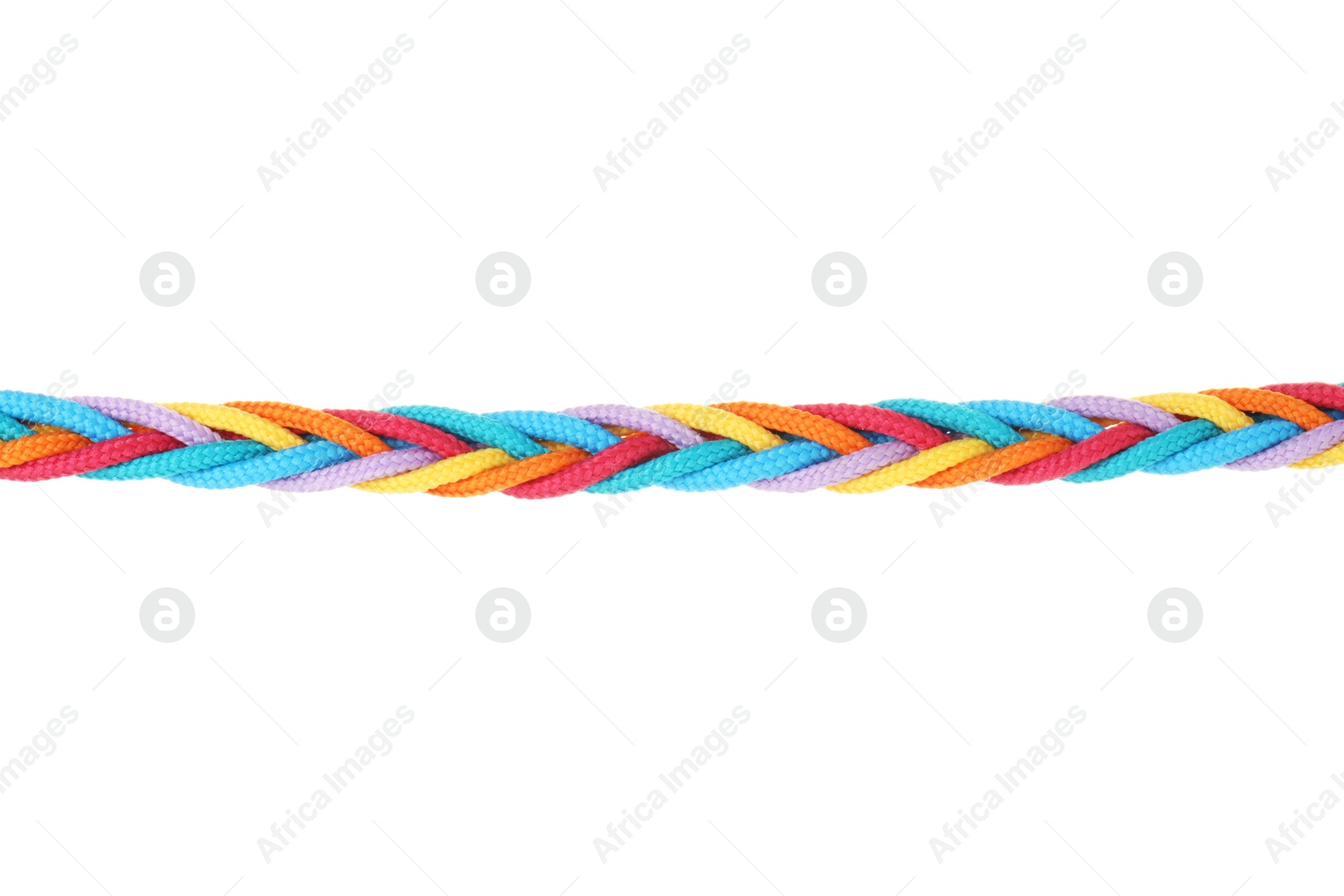 Photo of Braided colorful ropes isolated on white. Unity concept