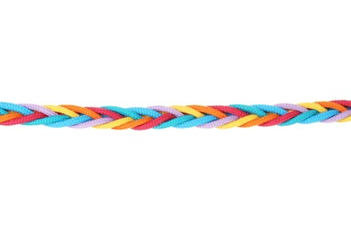 Photo of Braided colorful ropes isolated on white. Unity concept