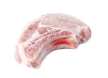 Photo of One frozen pork steak isolated on white