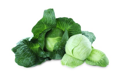 Photo of Two whole ripe cabbages isolated on white