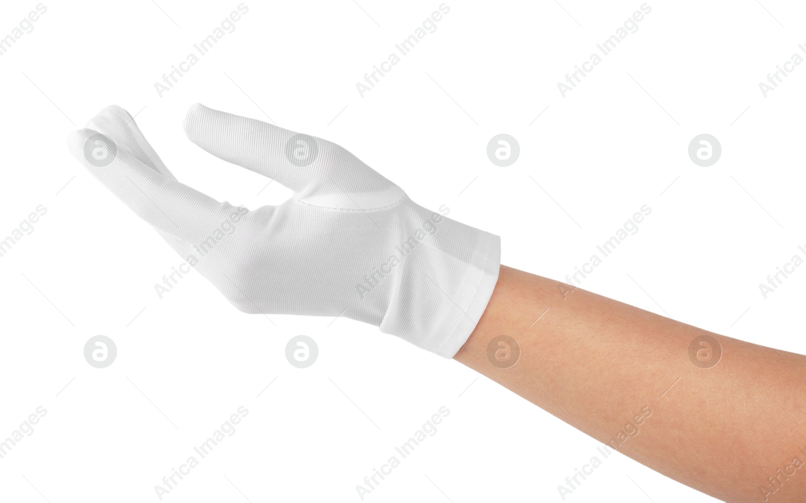 Photo of Woman in elegant glove isolated on white, closeup