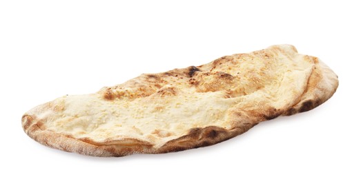 One delicious stuffed calzone isolated on white