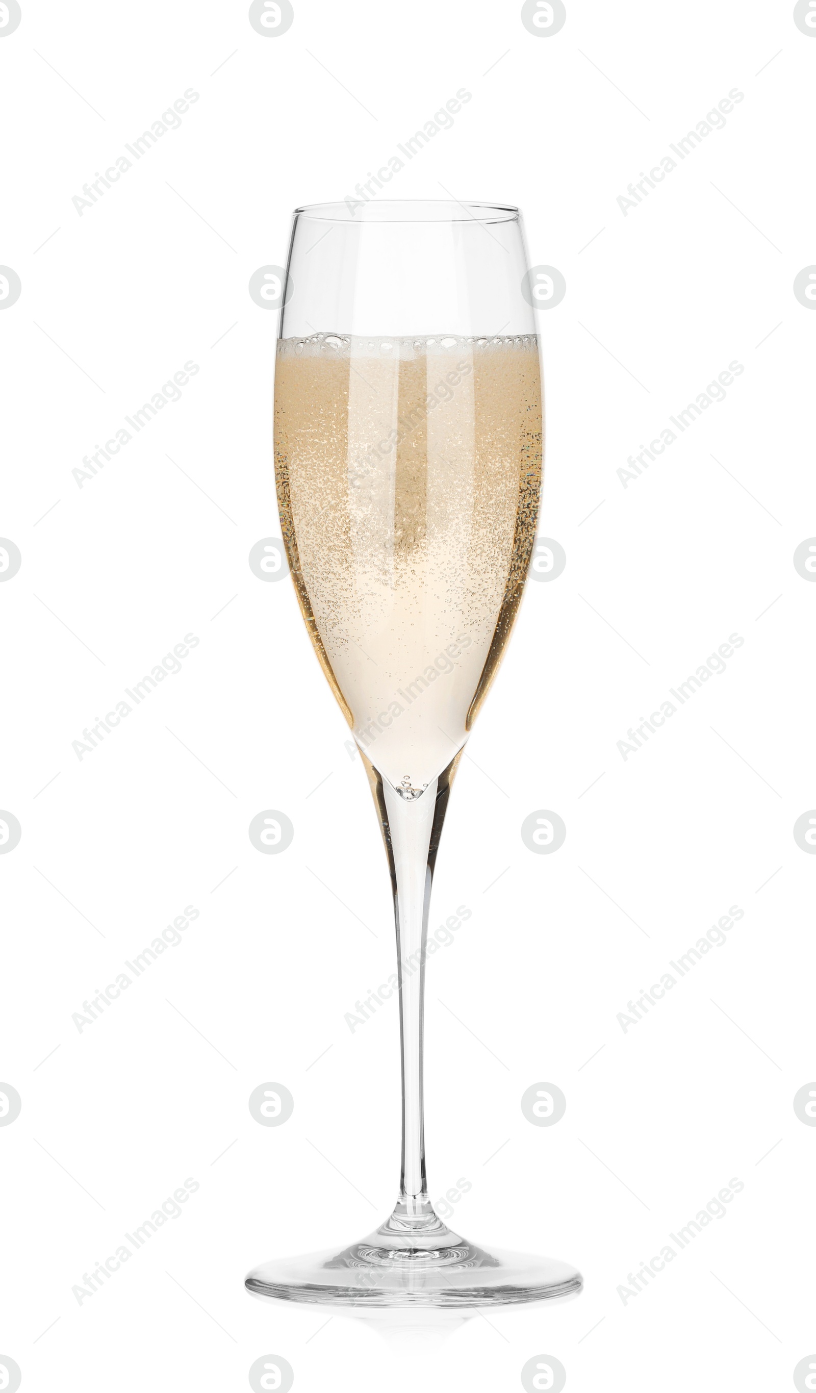 Photo of Pouring champagne into glass isolated on white