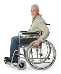 Photo of Senior man in wheelchair on white background