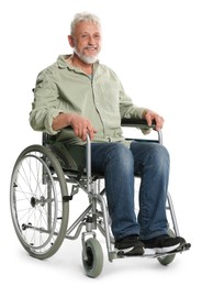 Photo of Senior man in wheelchair on white background