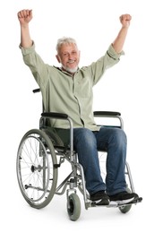 Photo of Senior man in wheelchair on white background