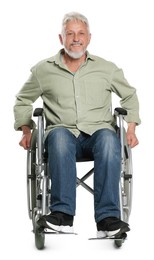 Photo of Senior man in wheelchair on white background