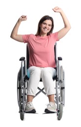 Photo of Smiling woman in wheelchair on white background