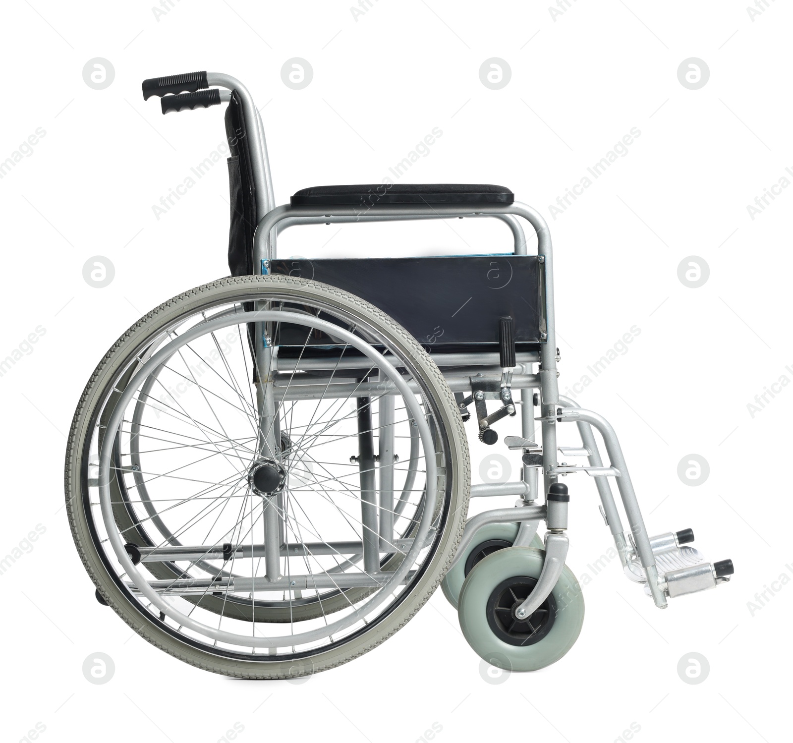 Photo of New modern empty wheelchair isolated on white