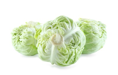 Whole and cut cabbages isolated on white