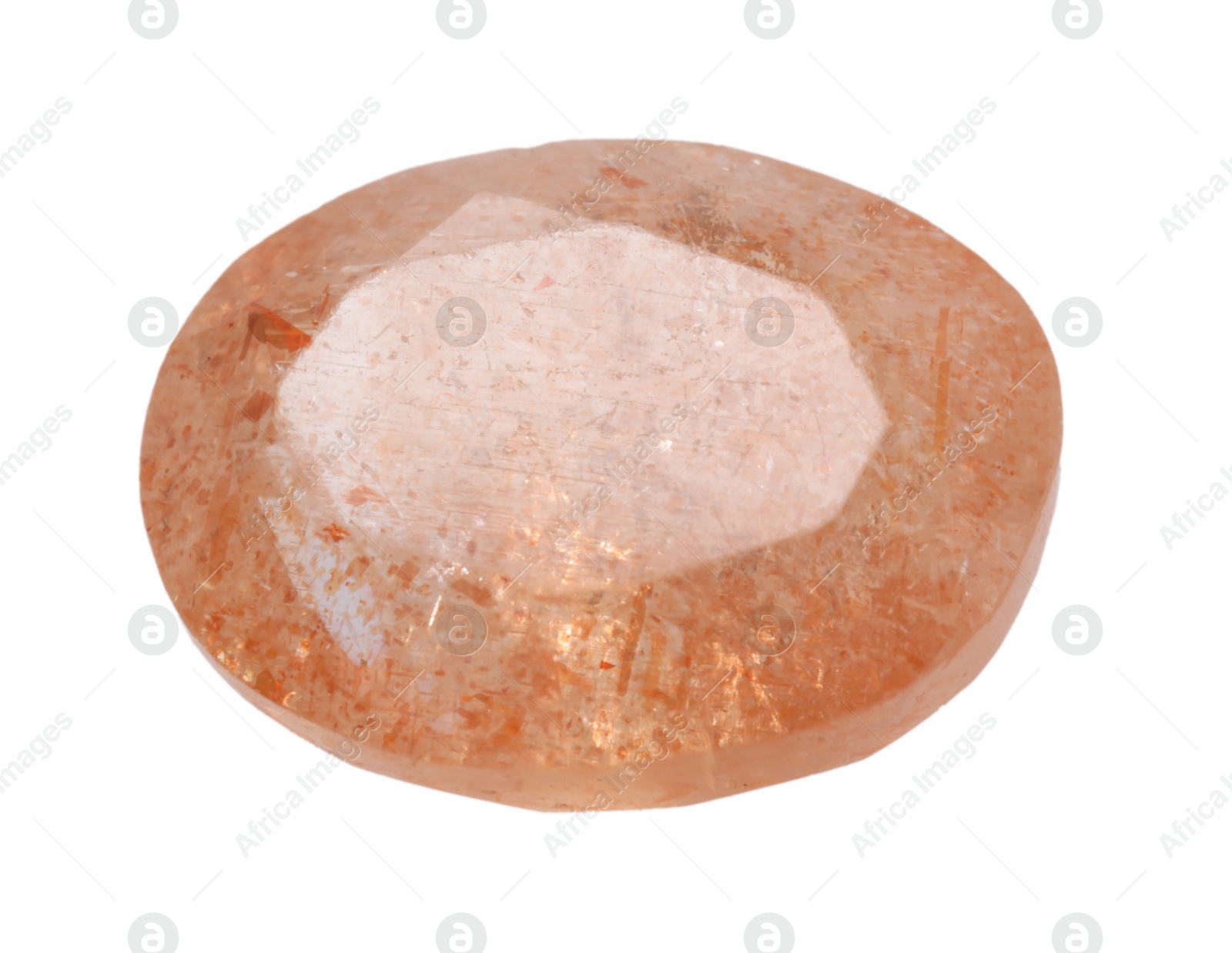 Photo of One orange shiny gemstone isolated on white