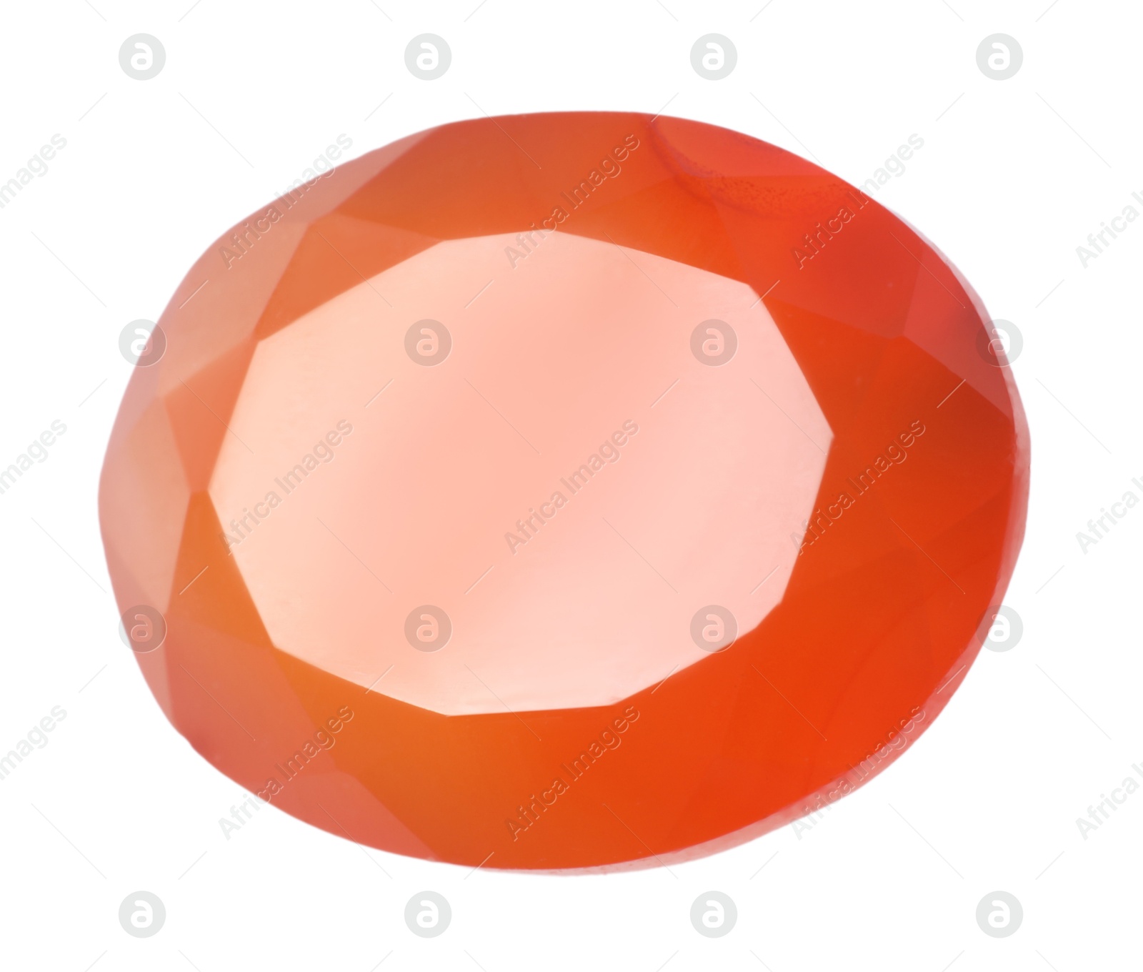 Photo of One orange shiny gemstone isolated on white