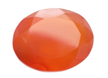 Photo of One orange shiny gemstone isolated on white