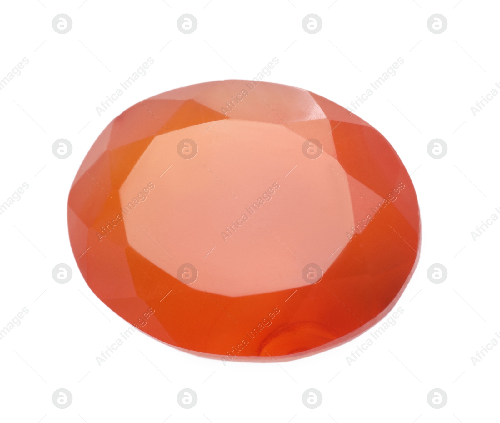 Photo of One orange shiny gemstone isolated on white