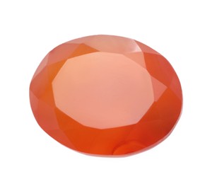 Photo of One orange shiny gemstone isolated on white