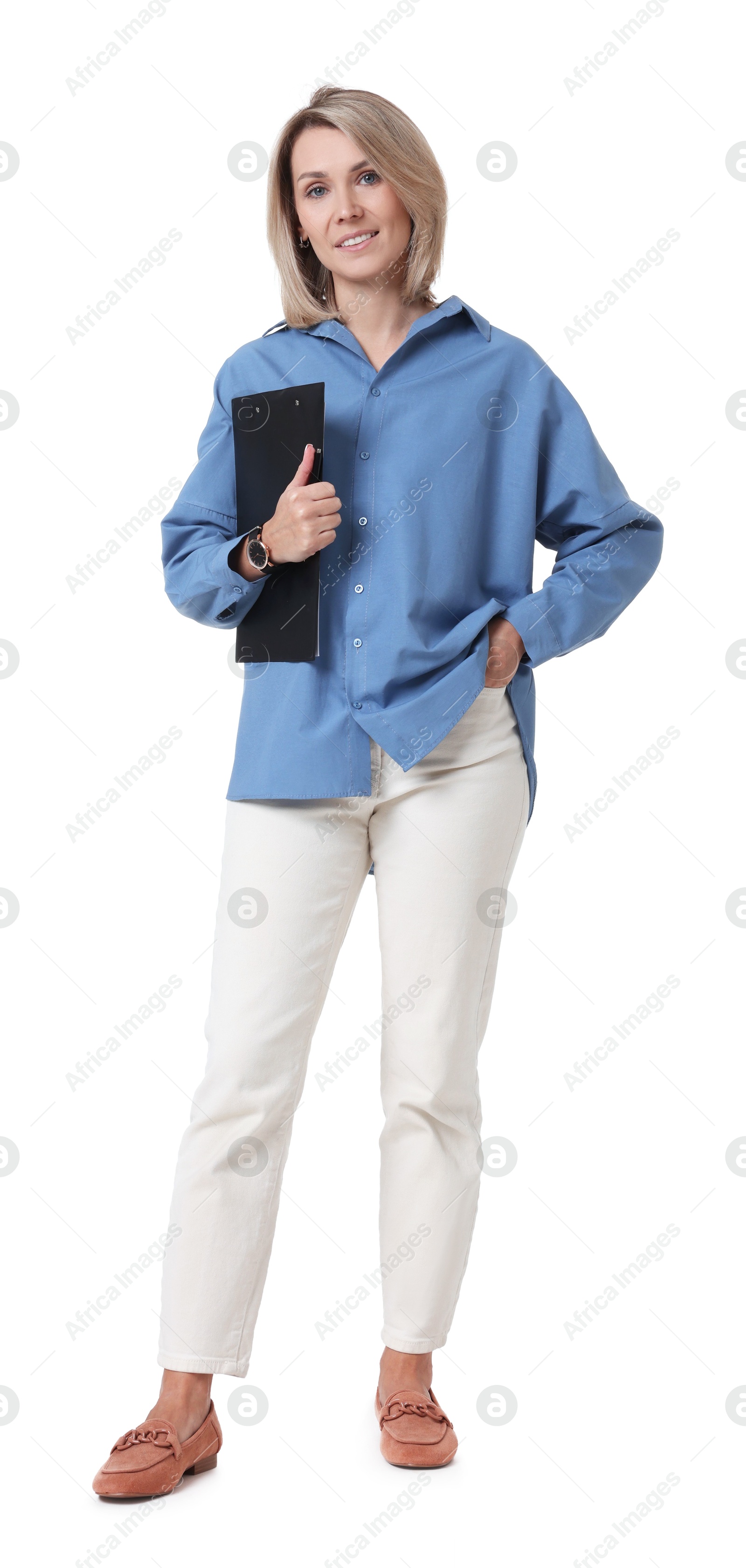 Photo of Portrait of professional psychologist with clipboard on white background