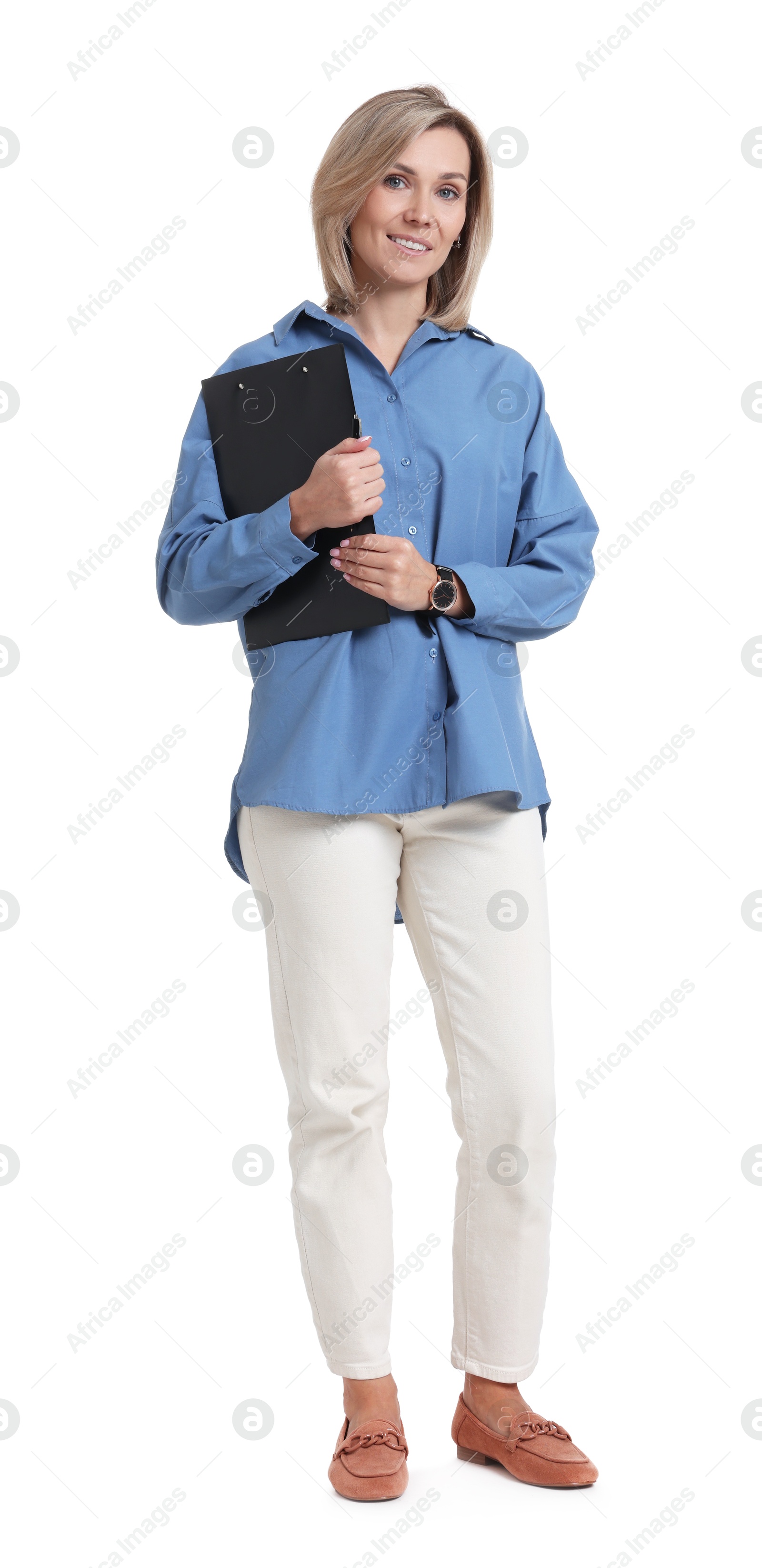 Photo of Portrait of professional psychologist with clipboard on white background