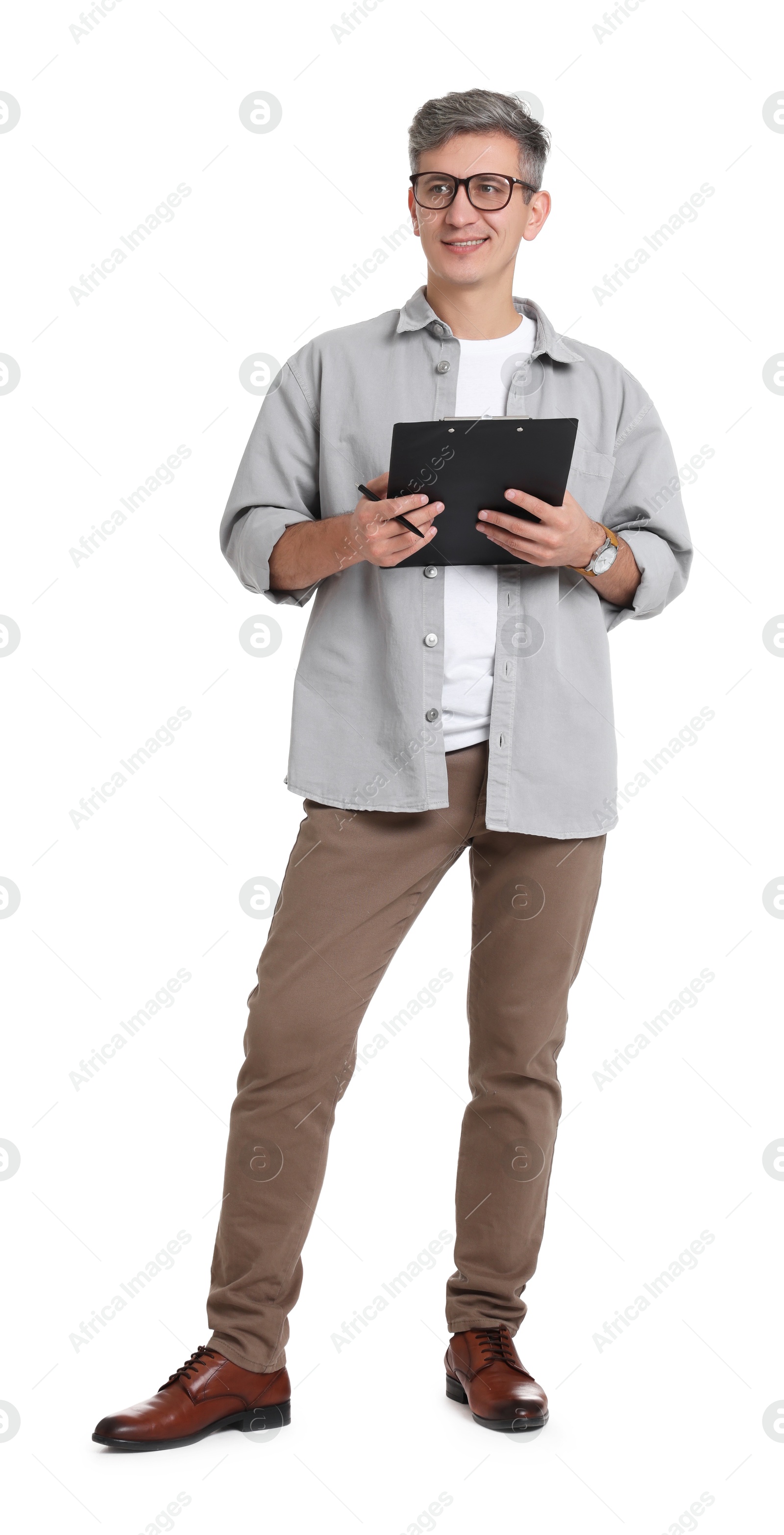 Photo of Portrait of professional psychologist with clipboard on white background