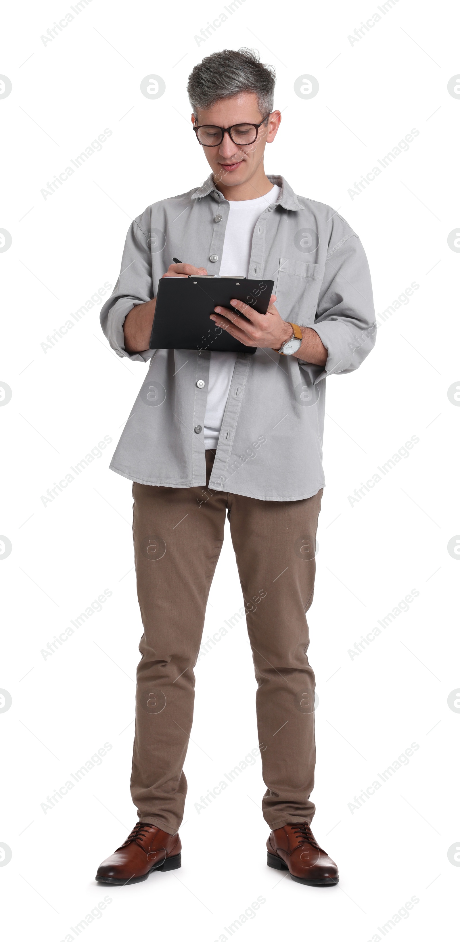 Photo of Portrait of professional psychologist with clipboard on white background