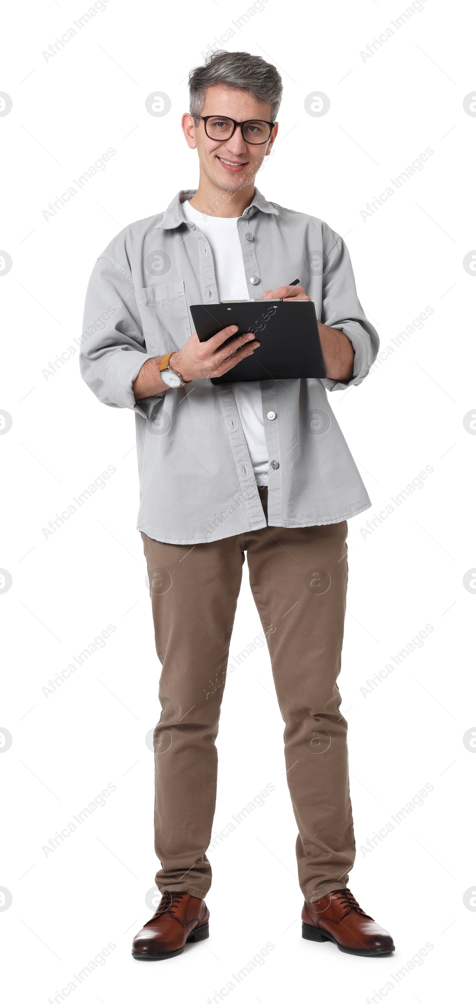 Photo of Portrait of professional psychologist with clipboard on white background