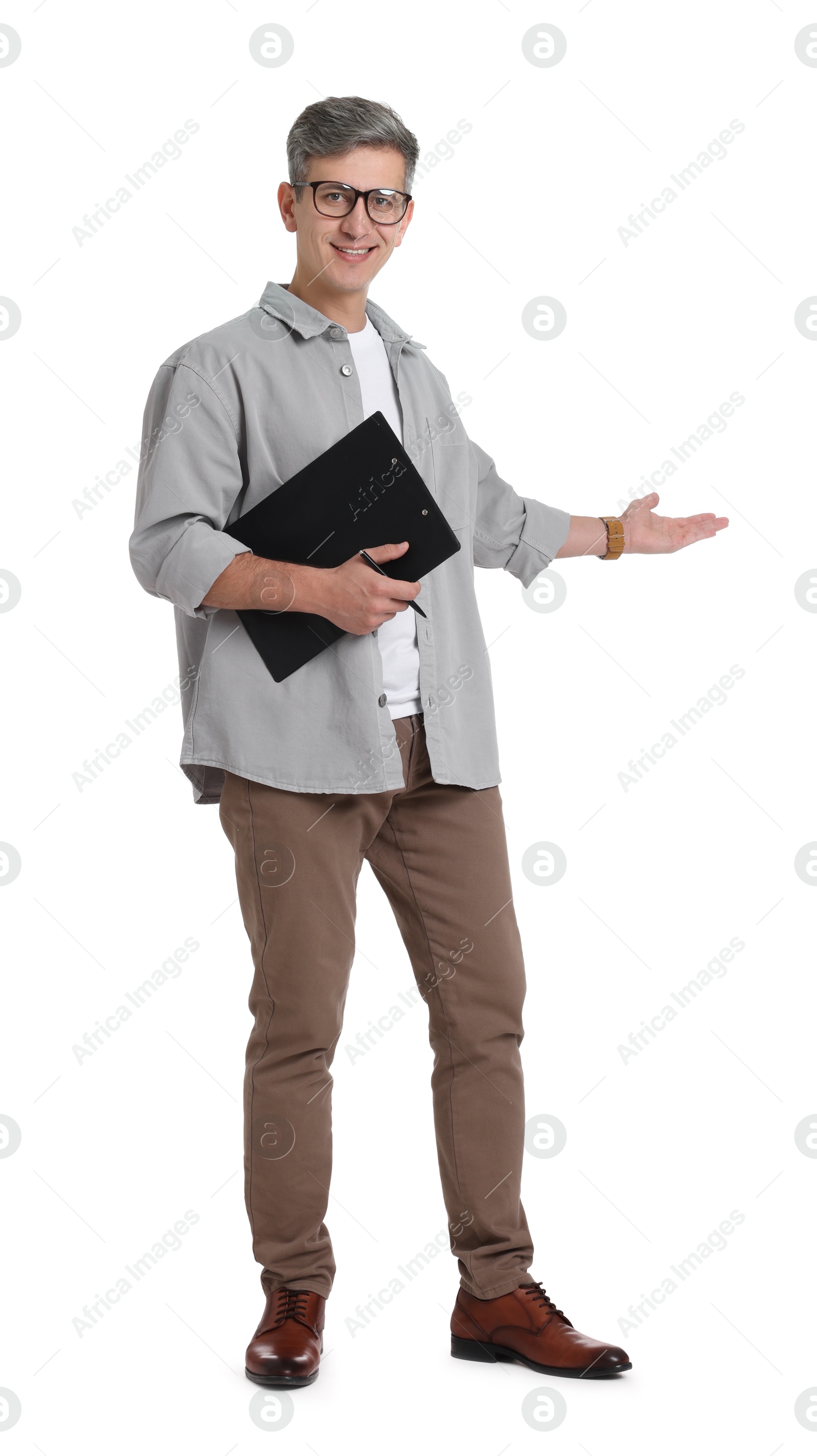 Photo of Portrait of professional psychologist with clipboard on white background